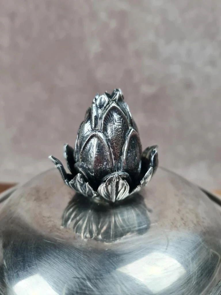 Bonbonnière antiga em metal prateado Gelb - Motivo alcachofra Art déco – photo 3